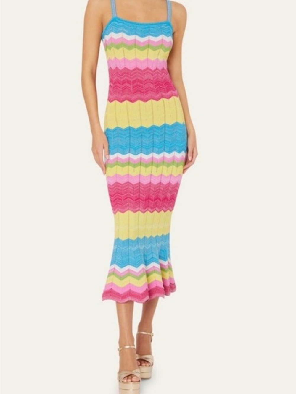Milly Multicolor Chevron Knit Midi Dress - Blue, Pink, Yellow, Green - Size P/XS